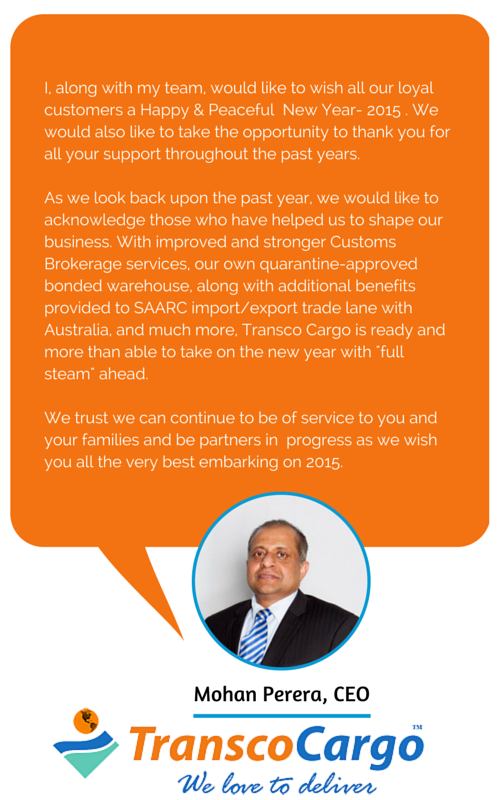Transco Cargo CEO Mohan Perera NewYear Wishes